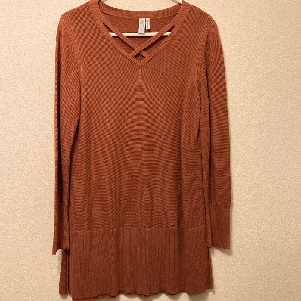 Sahalie, Unique long-sleeved tunic sweater, light burnt umber, Women's size M